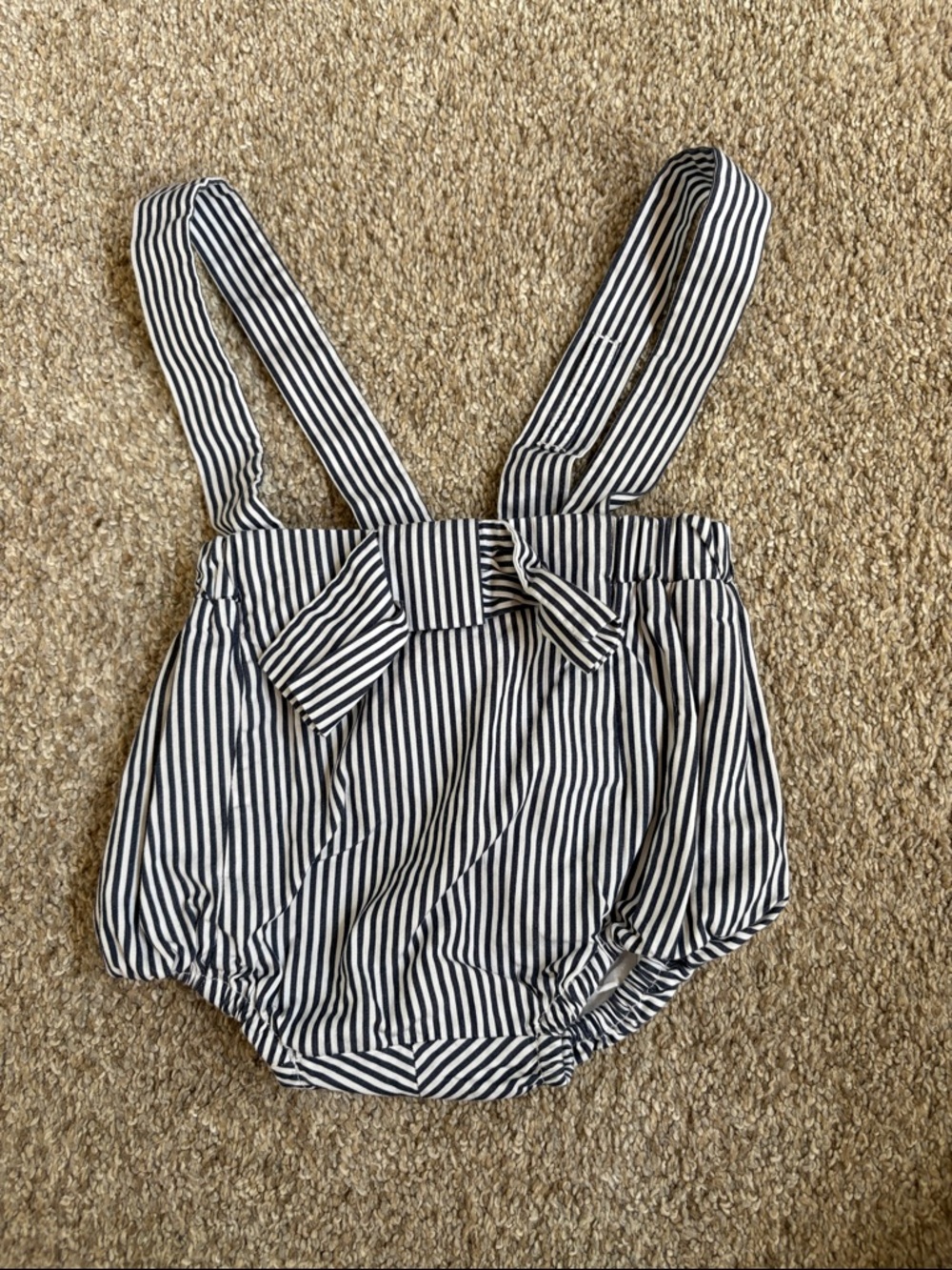 JACADI PARIS Blue and White Striped Suspender Bloomers